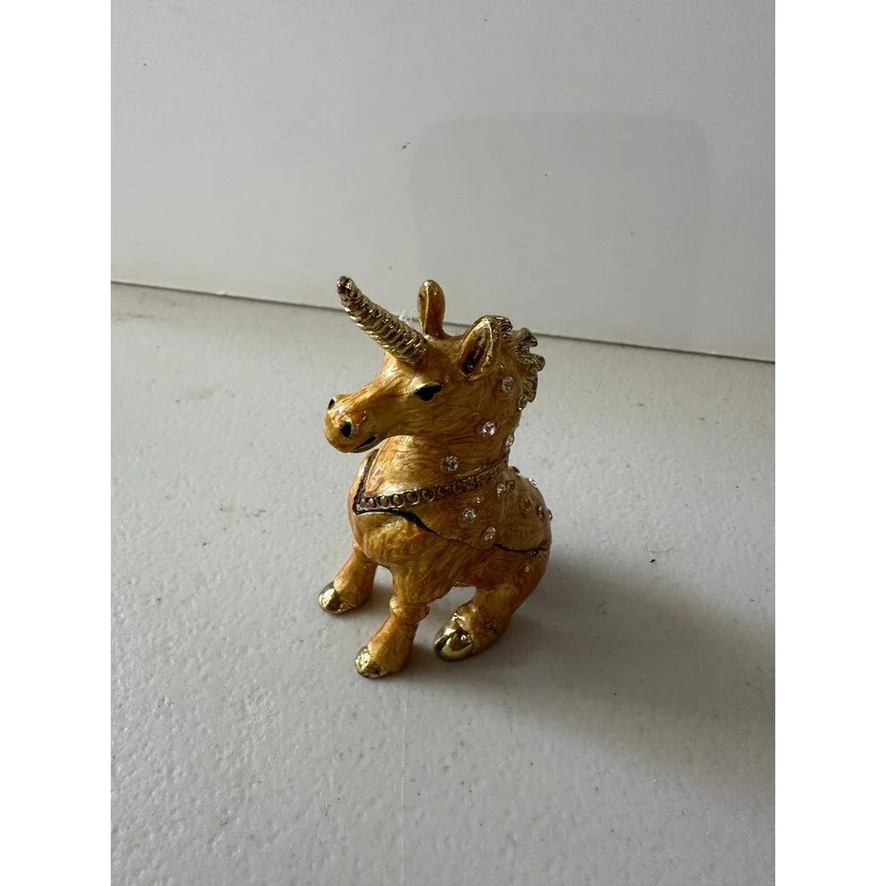 Bejeweled Hand Painted Sitting Unicorn Collector's Magnetic Hinged Trinket Box